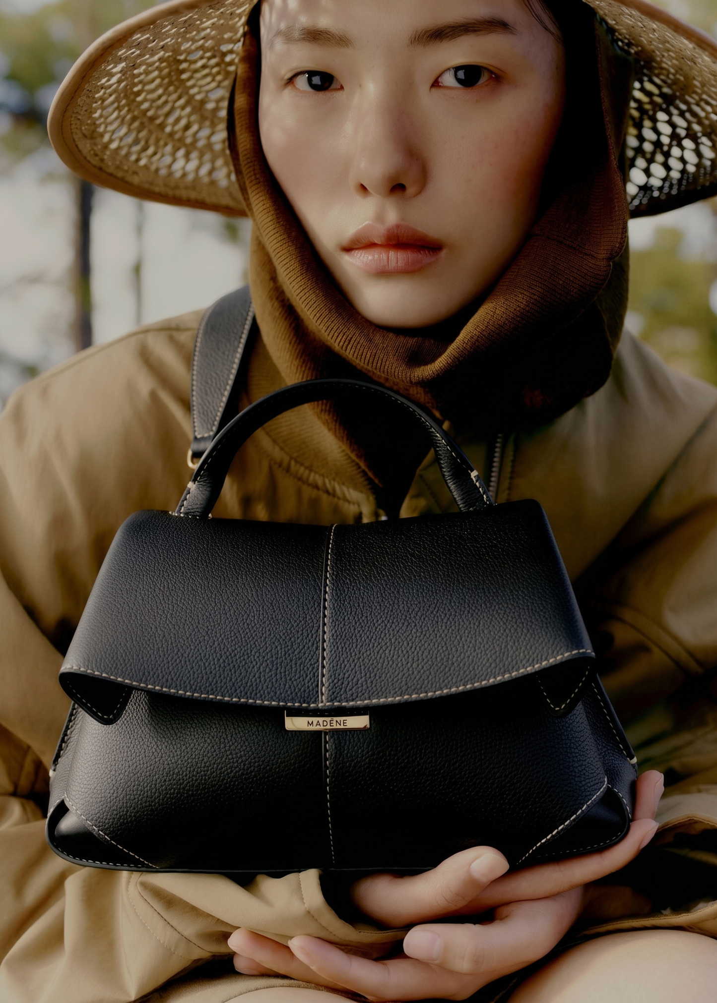 Mokki Mini - Textured Black with Ecru Stitching