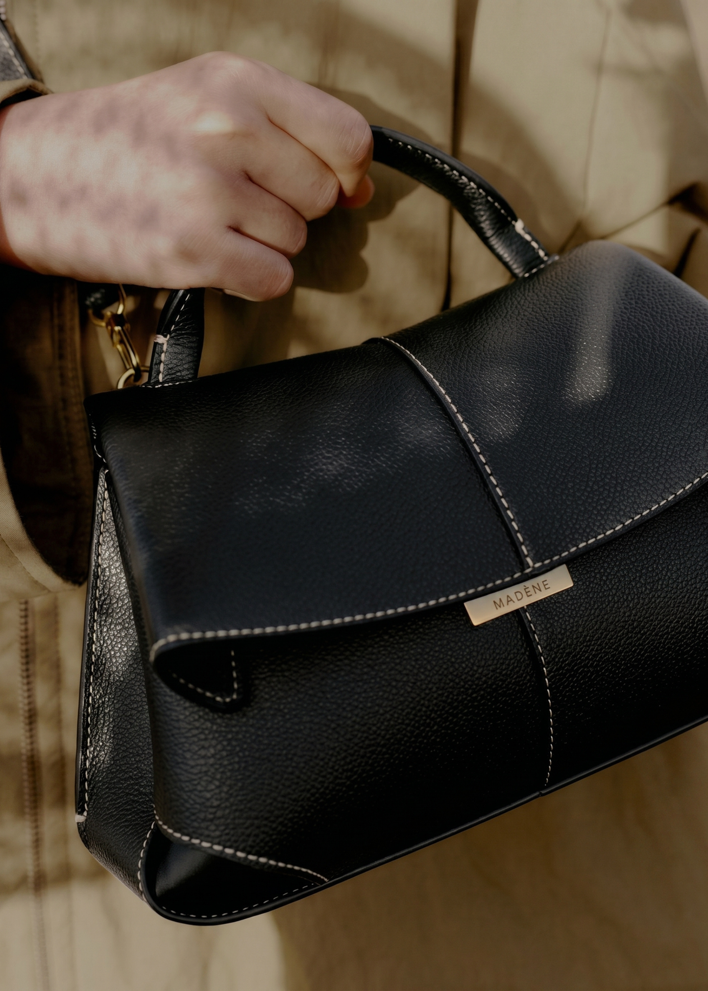 Mokki Mini - Textured Black with Ecru Stitching