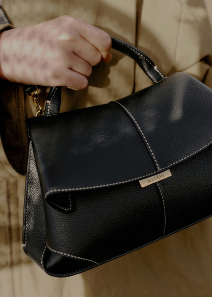 Mokki Mini - Textured Black with Ecru Stitching
