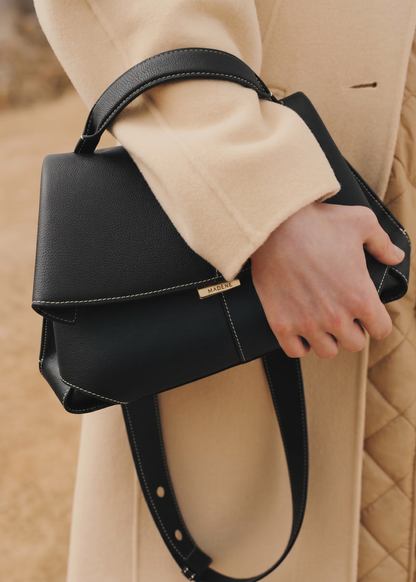 Mokki - Textured Black with Ecru Stitching