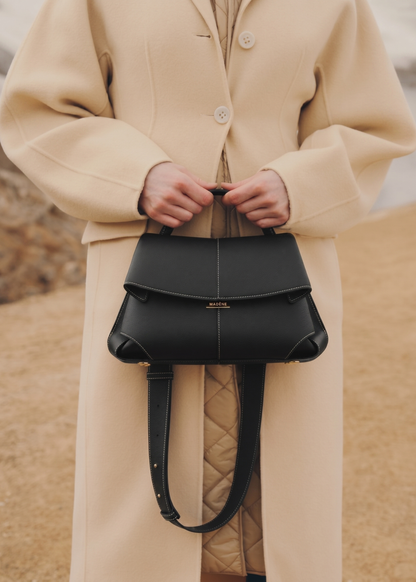 Mokki - Textured Black with Ecru Stitching