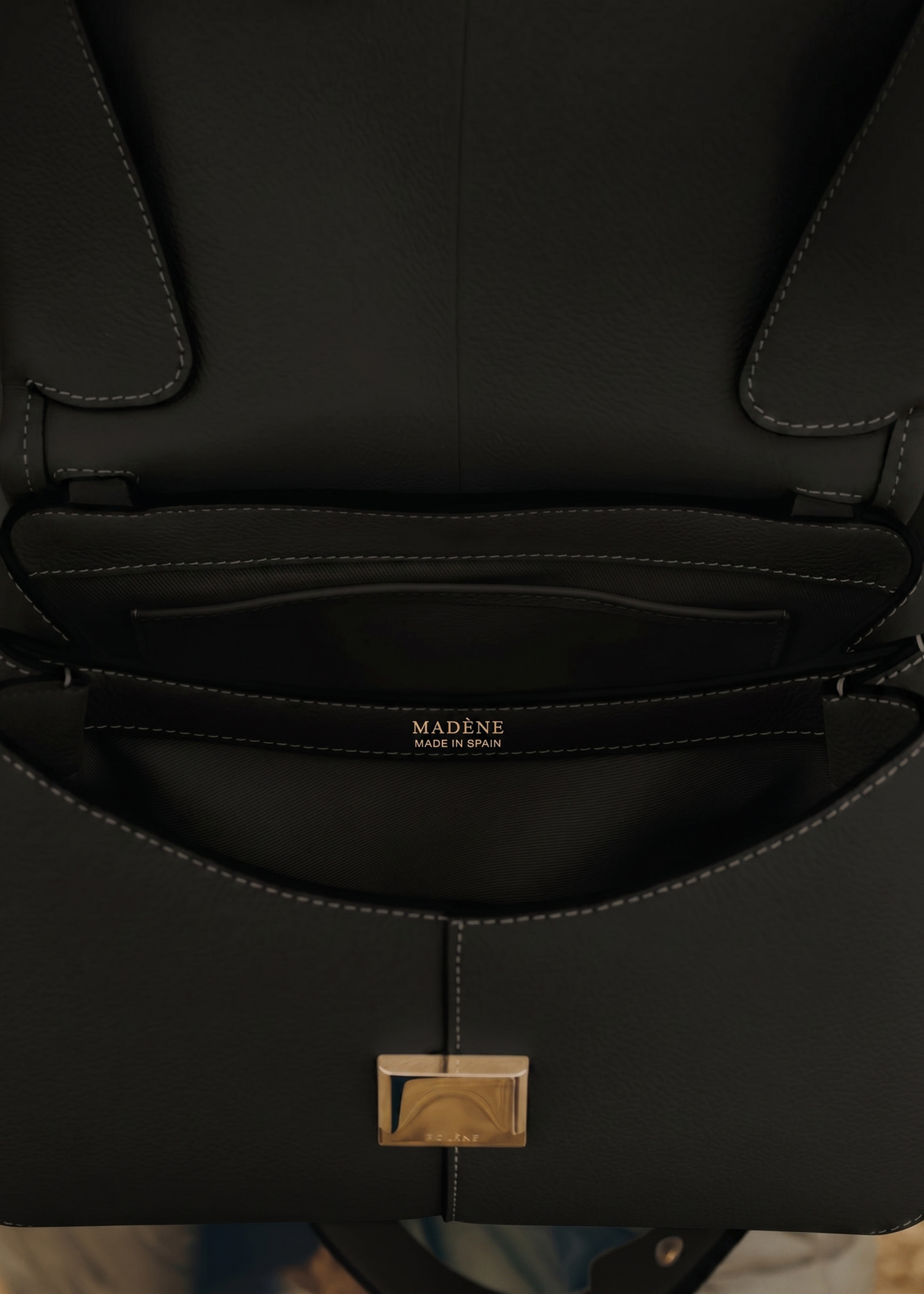 Mokki - Textured Black with Ecru Stitching