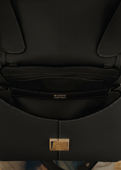 Mokki - Textured Black with Ecru Stitching
