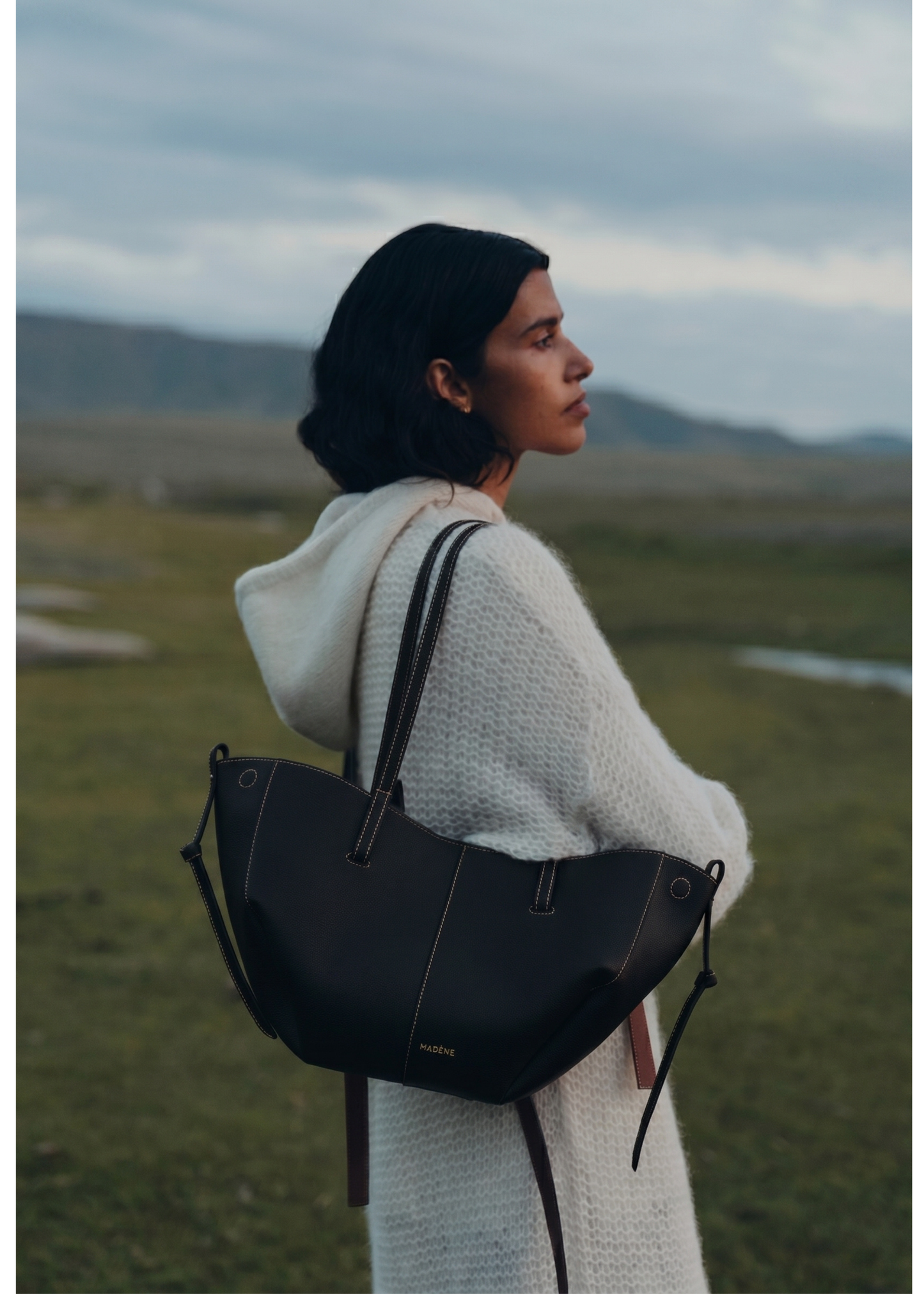 Cyme Mini - Textured Black with Ecru Stitching
