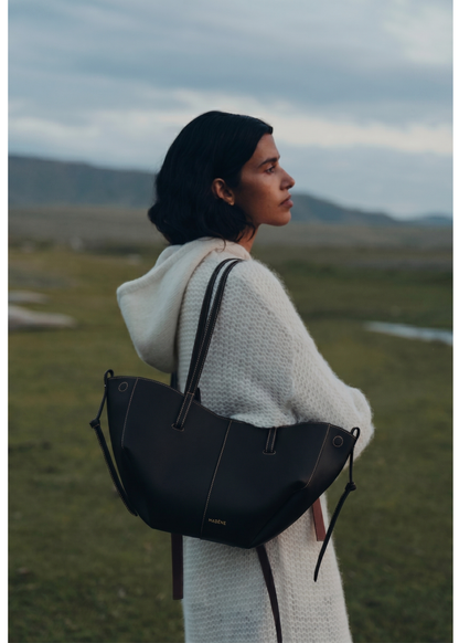Cyme Mini - Textured Black with Ecru Stitching