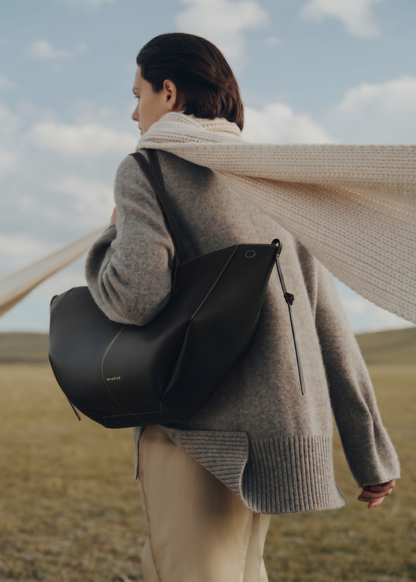Cyme - Textured Black with Ecru Stitching