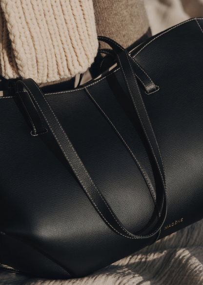 Cyme - Textured Black with Ecru Stitching
